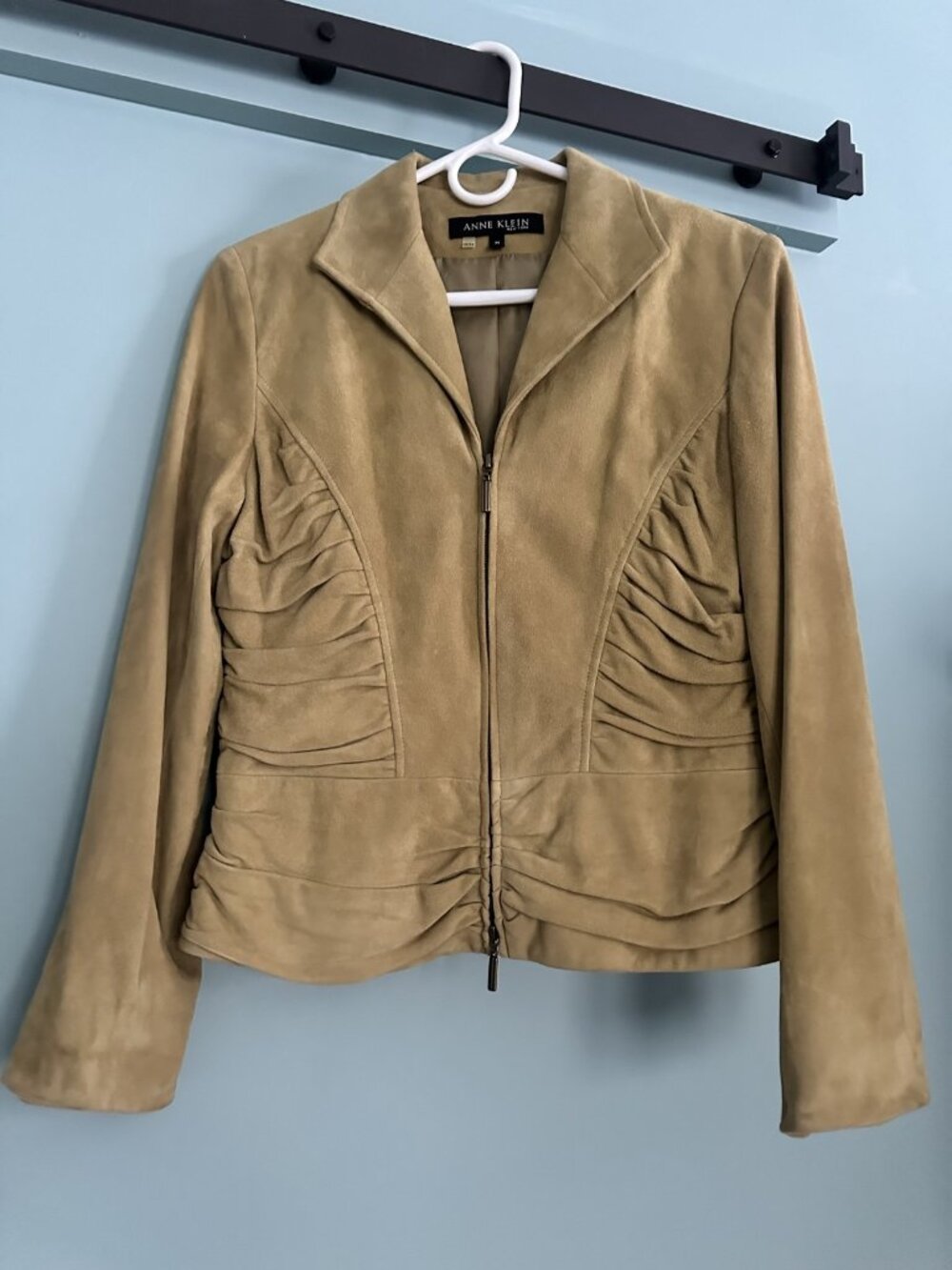 Anne Klein Camel Suede-Look Fitted Jacket